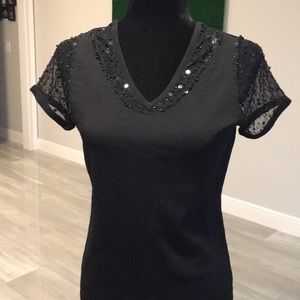 Bay Studio Career Black Short-Sleeved Sweater Top